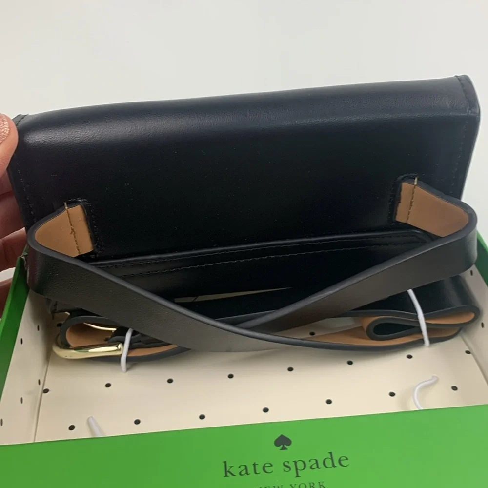 Kate Spade Leather Black Adjustable Belt Bag Bow Accent Size S/M New NWT in box